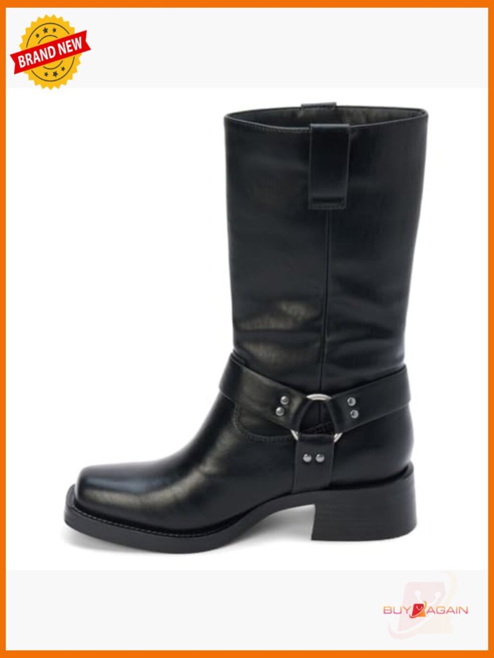 Pull On Motorcycle Boots Mid Calf Low Heel 1-2 Inch - Picture 3 of 5